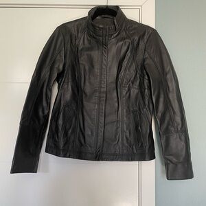 Quince Black Leather Zip-Front Moto Jacket